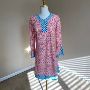 Cabana Life Coral Tides Tunic Dress (Teal and Coral) Size Small